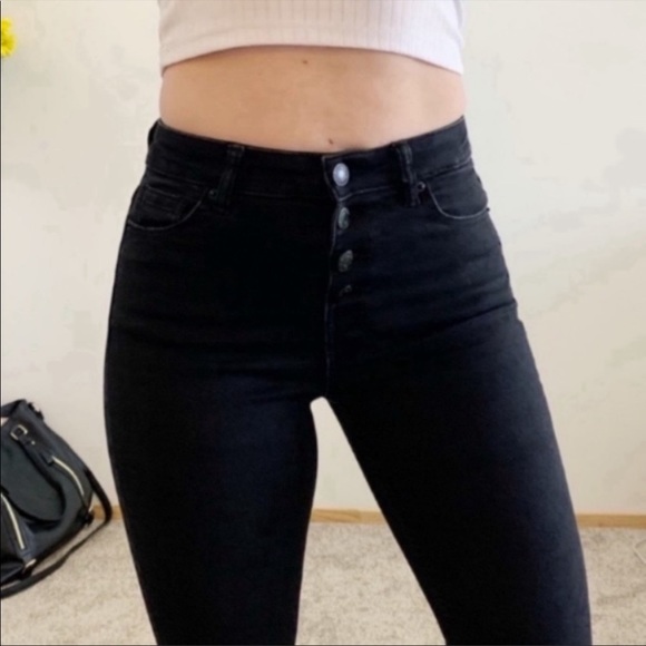 High Waisted Denim Button Jeggings - Picture 1 of 4